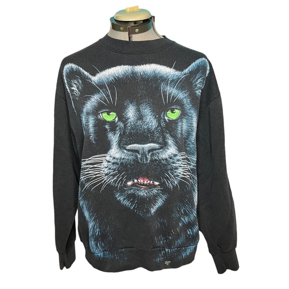 Vintage Black Panther Sweatshirt Women’s Small Black Graphic Crewneck Pullover - Picture 1 of 11